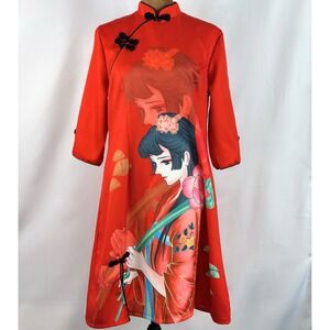 Qipao Dress Women Small Red Good Anime Graphic Frog Button Cheongsam